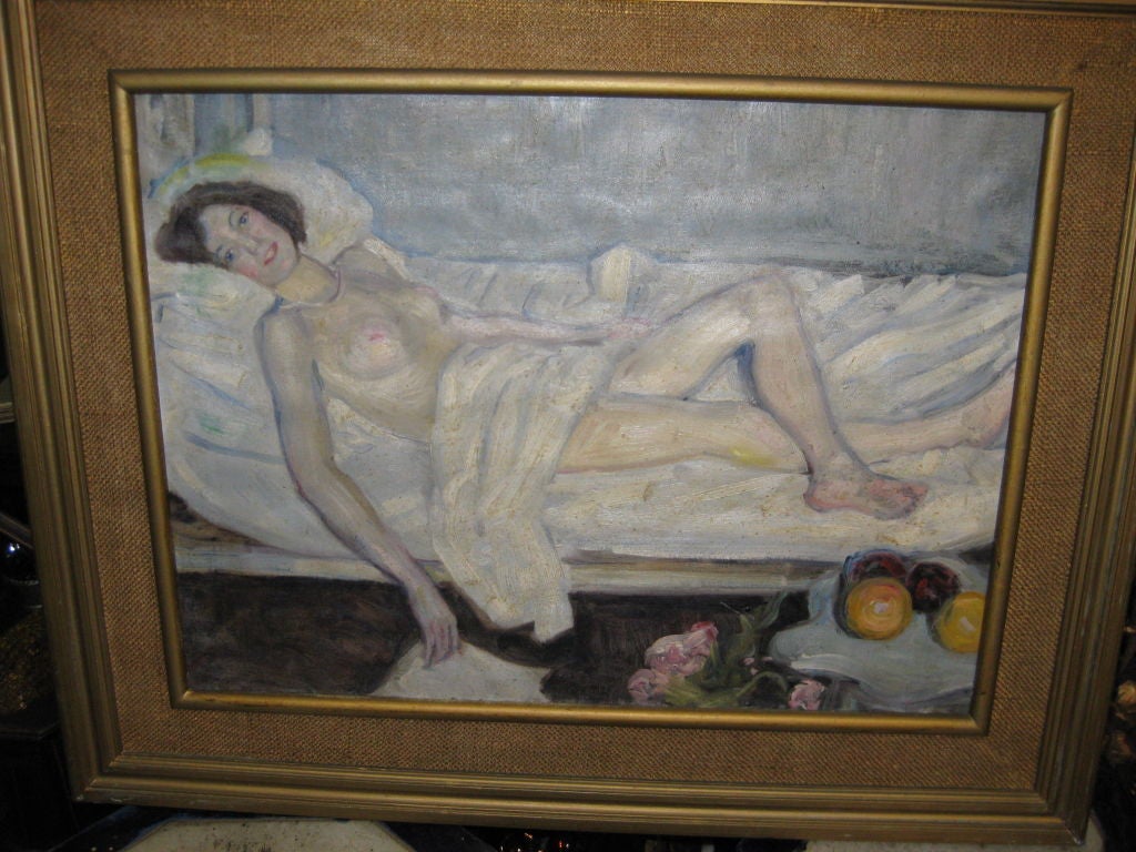 Highly decorative oil painting of woman.  Great colors and this is  unsigned. actual painting is 16