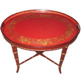 Antique Empire Red Tole Tray With Custom Base