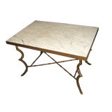 Marble Topped Gilt Metal Faux Bamboo Coffee Table