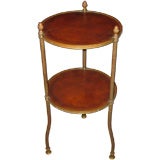 Two Tiered Bronze and Leather Side Table
