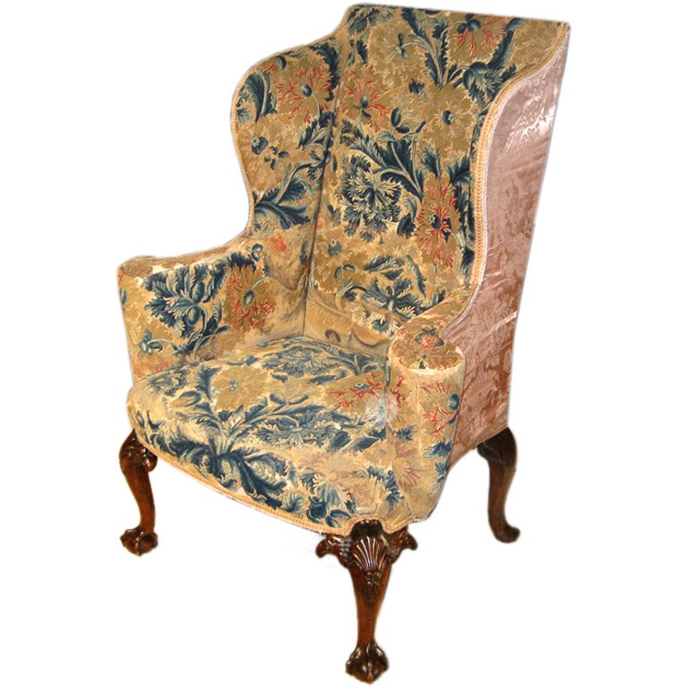 Rare George II Needlepoint Walnut Wing Armchair For Sale