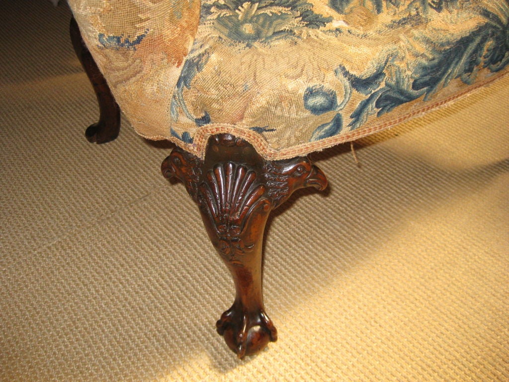18th Century and Earlier Rare George II Needlepoint Walnut Wing Armchair For Sale