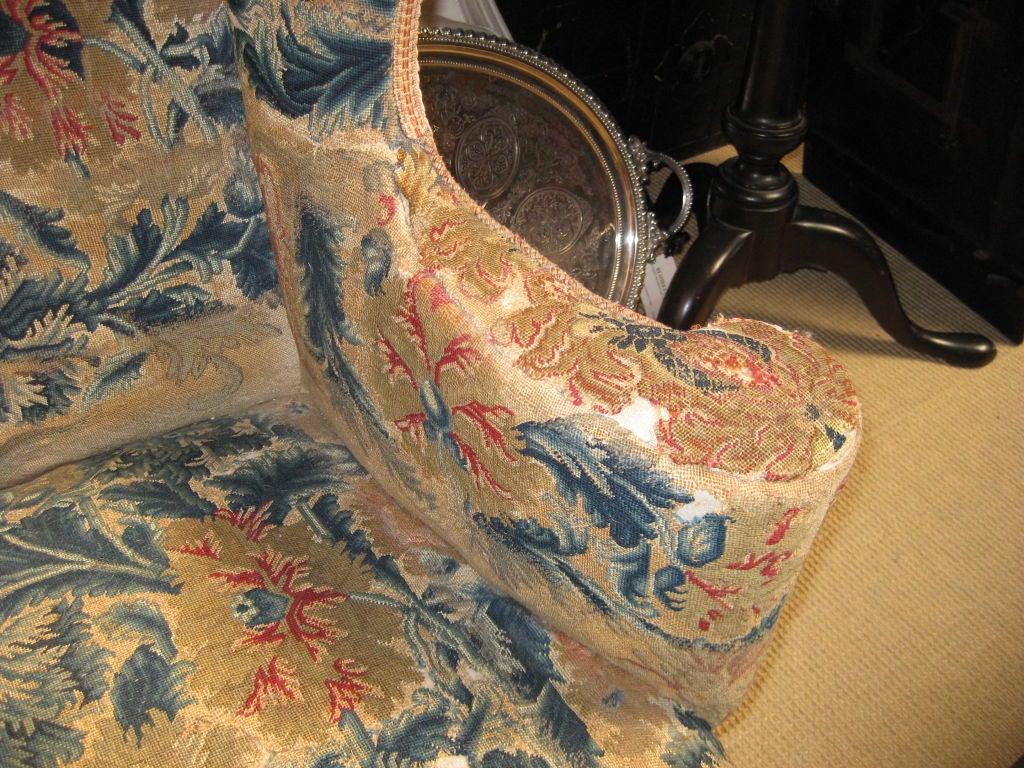 Rare George II Needlepoint Walnut Wing Armchair For Sale 2