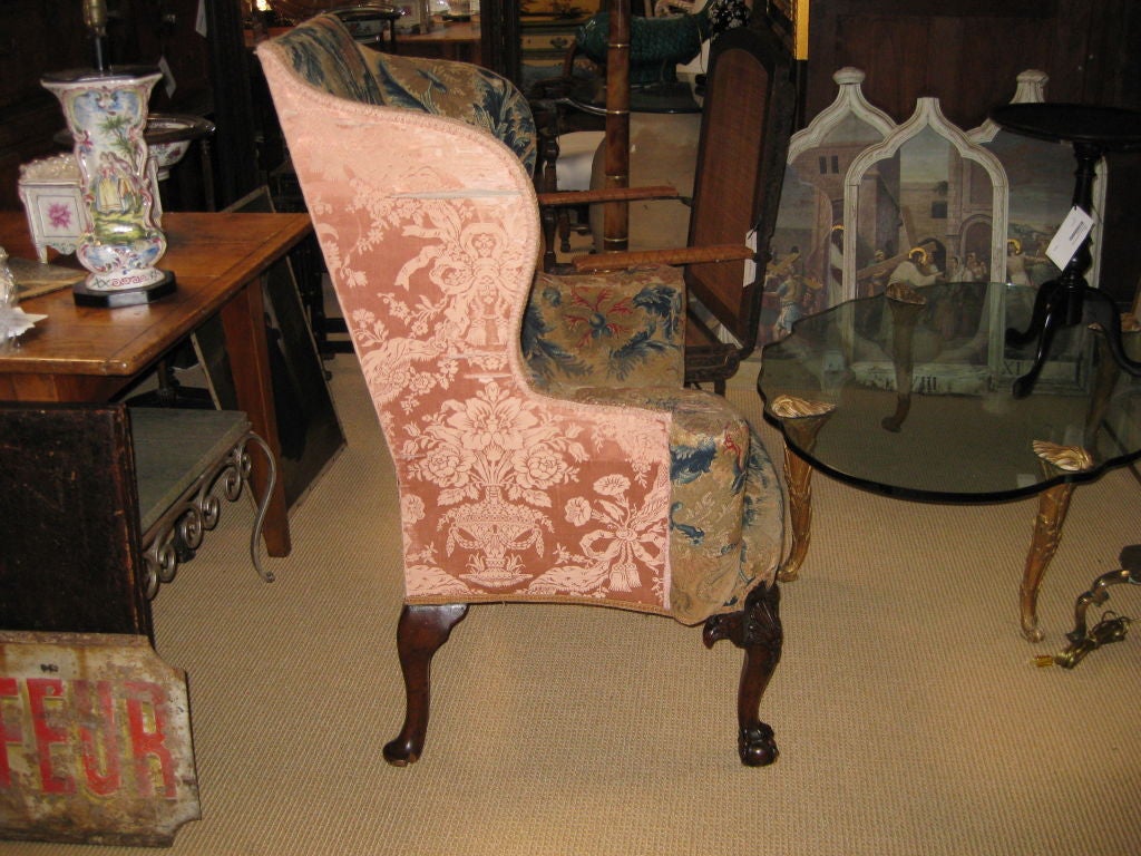 Rare George II Needlepoint Walnut Wing Armchair For Sale 4