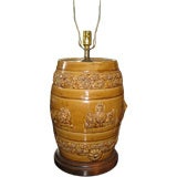 Antique Ceramic Barrel Shaped Water Cooler Made into a Lamp