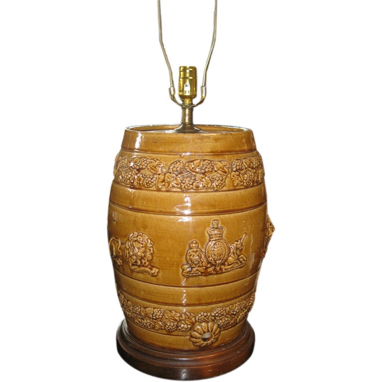 Ceramic Barrel Shaped Water Cooler Made into a Lamp For Sale