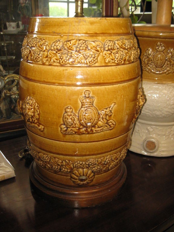 Ceramic Barrel Shaped Water Cooler Made into a Lamp