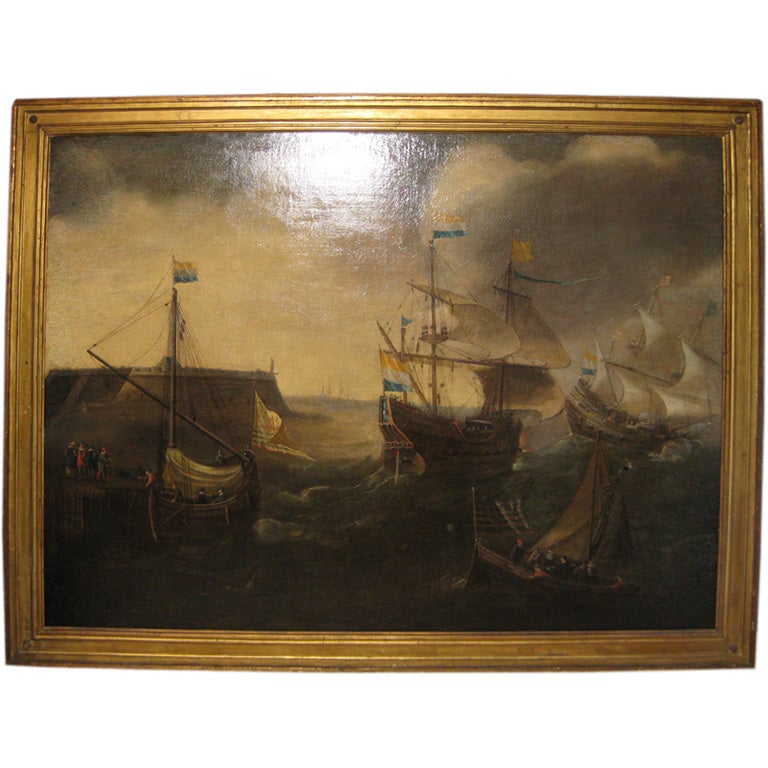 Large 17th C Dutch Marine Painting For Sale