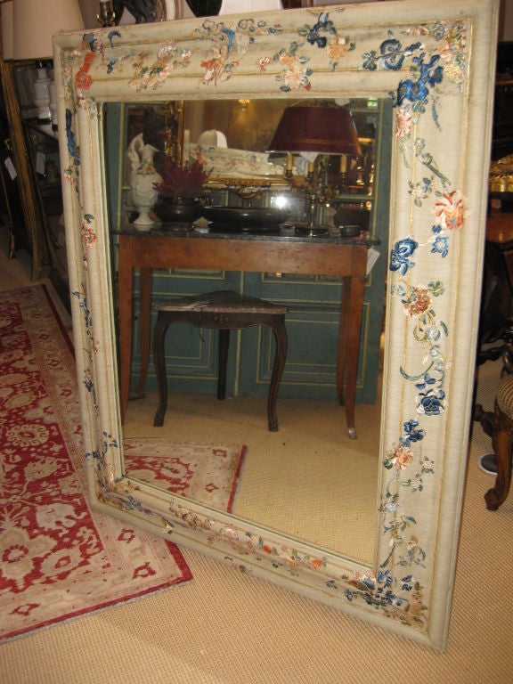 Large Textile Covered Antiqued Mirror