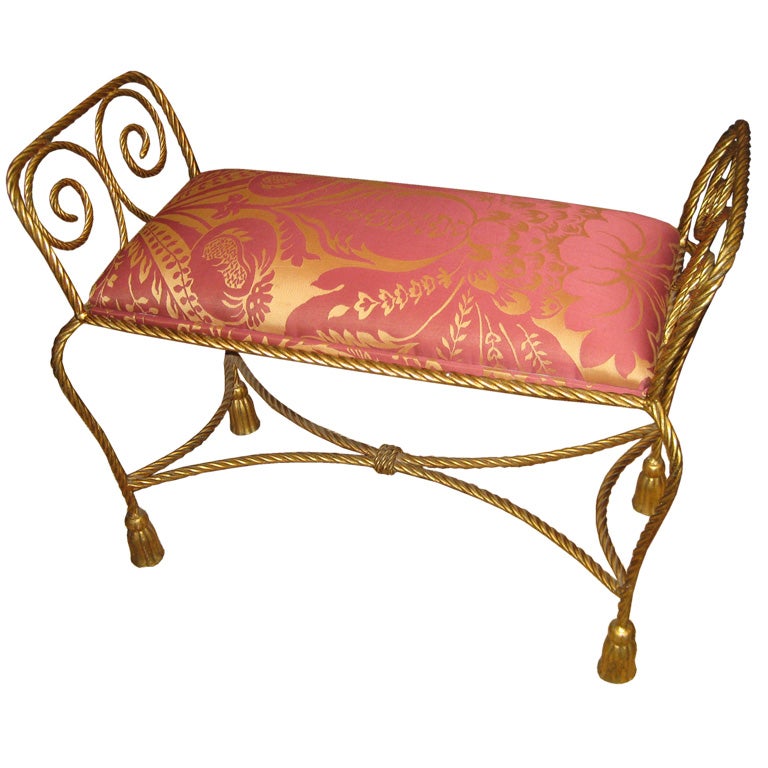 Vintage Italian Iron Bench With Scalamandre Fabric For Sale