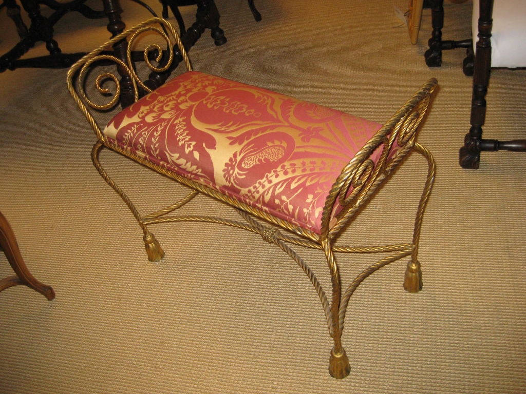 Mid-20th Century Vintage Italian Iron Bench With Scalamandre Fabric For Sale