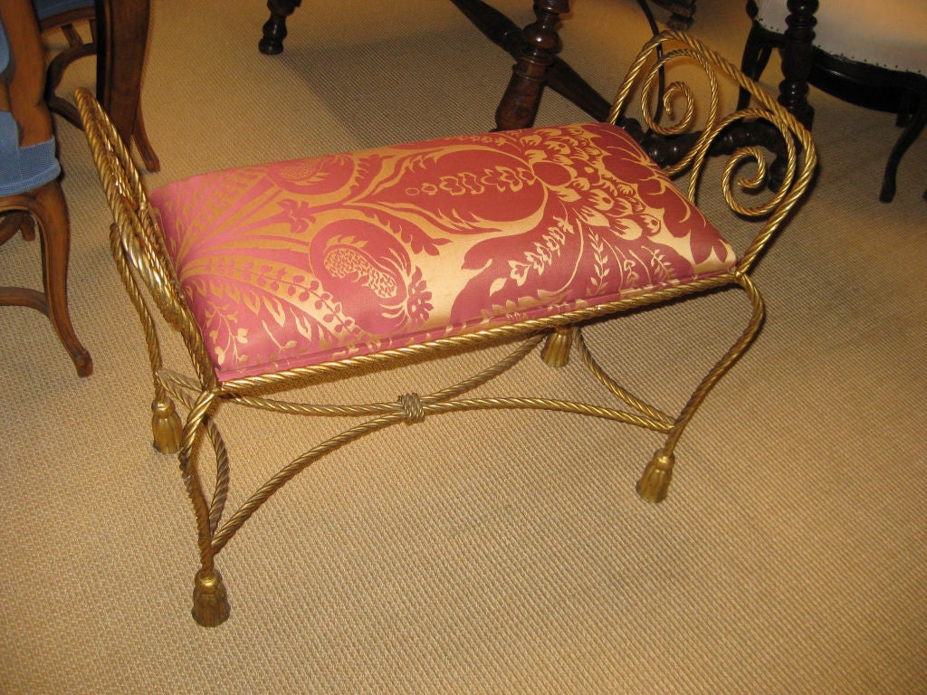 Vintage Italian Iron Bench With Scalamandre Fabric For Sale 1