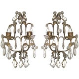 Fine Small Pair of Gilt Iron and Crystal Wall Sconces