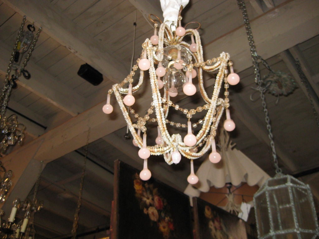 Charming Pink Opaline Murano Drop Beaded Chandelier