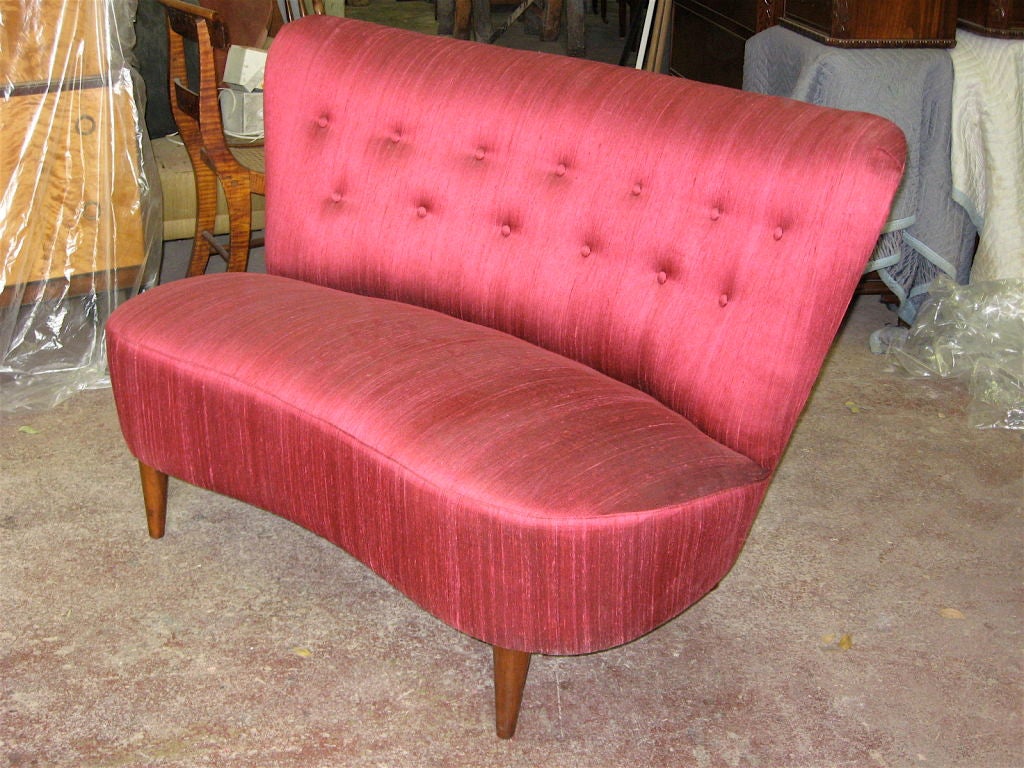 Swedish Art Moderne Loveseat in Rose Colored Silk