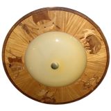 Inlaid Wood and Glass Flush Mount Ceiling Fixture