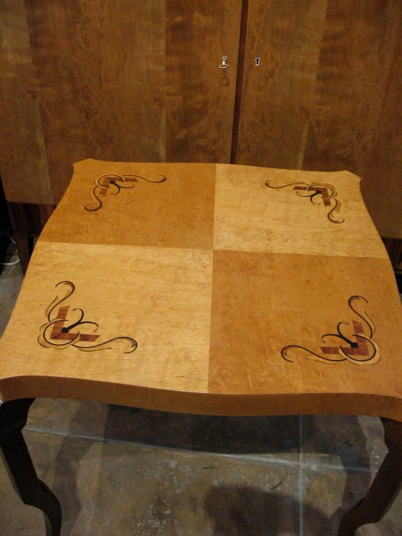 Swedish inlaid side table in golden birch with rosewood inlay

modernist rococco legs.

The price listed is the FINAL NET price, which reflects a 50% reduction-extended through the Svenska Mobler closing sale. There are no further discounts