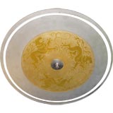 DIsk Hanging Fixture with Lion Motifs-Edward Hald for Orrefors