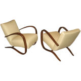Pair of Thonet Prague Bent Wood Lounge Chairs by Halabala