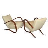 Pair of Thonet, Prague Bent Wood Lounge Chairs by Halabala