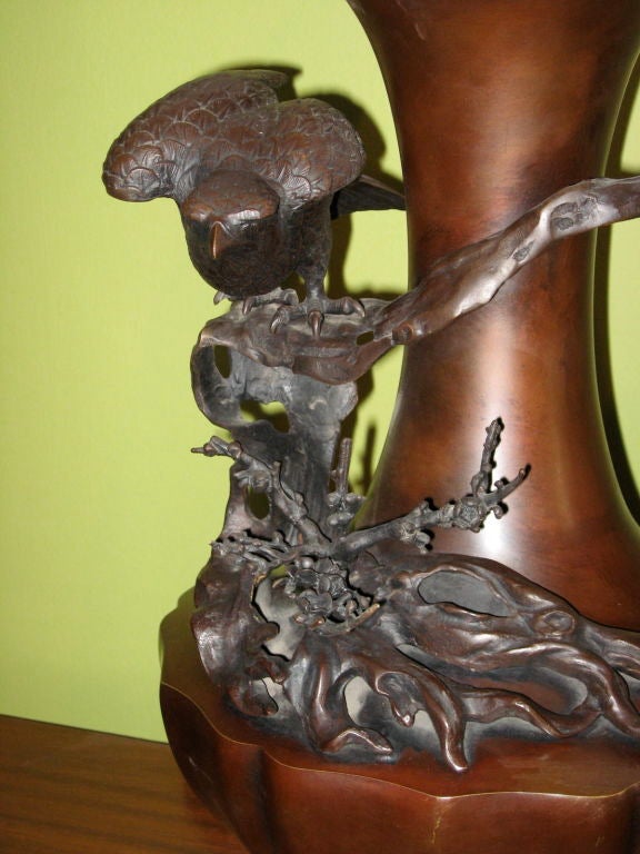 Pair of "Brown Derby" Chinese Inspired Bird Lamps