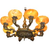 Antique Roman Centurion Ceiling Fixture in Bronze and Alabaster