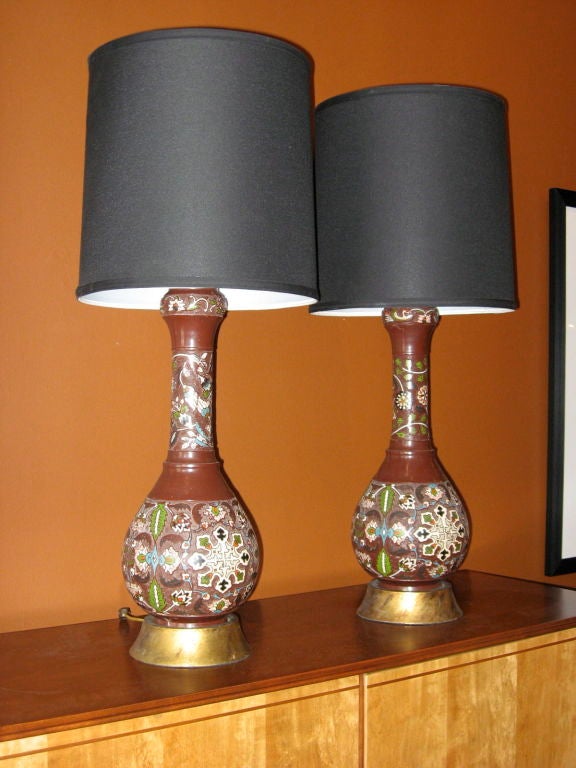 Pair of French Champleve Table Lamps, circa 1930 For Sale 2