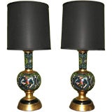 Pair of Hand Painted Champleve Table Lamps. France ca. 1930