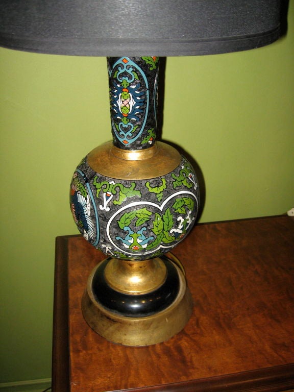 Mid-20th Century Pair of Hand Painted Champleve Table Lamps. France ca. 1930