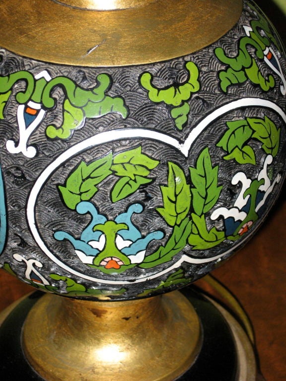 Pair of Hand Painted Champleve Table Lamps. France ca. 1930 1