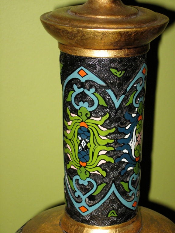 Pair of Hand Painted Champleve Table Lamps. France ca. 1930 2