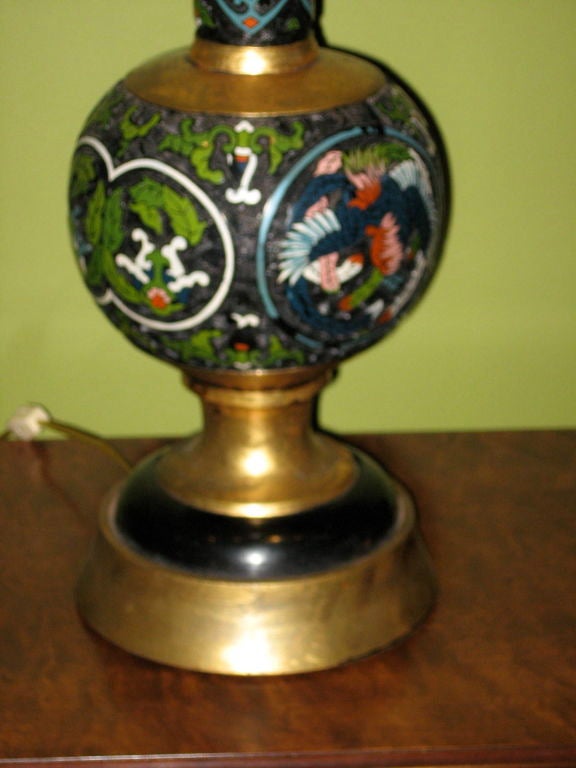 Pair of Hand Painted Champleve Table Lamps. France ca. 1930 3