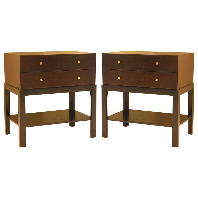 Pair of Two Tone Parson Style Walnut Side Tables