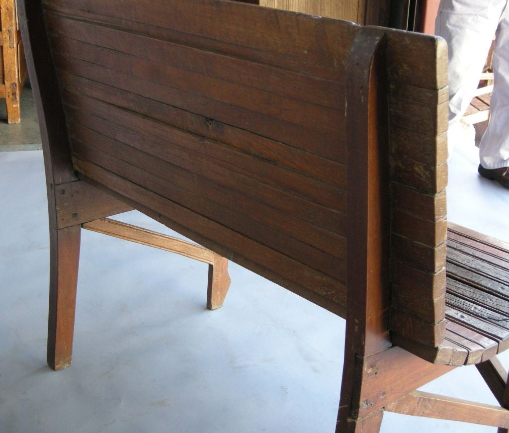 Antique Tropical Hardwood Slatted Bench