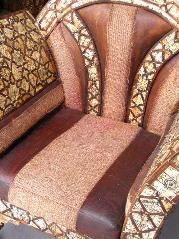 Mid Century Moroccan Bone and Hardwood Marquetry Chairs 1