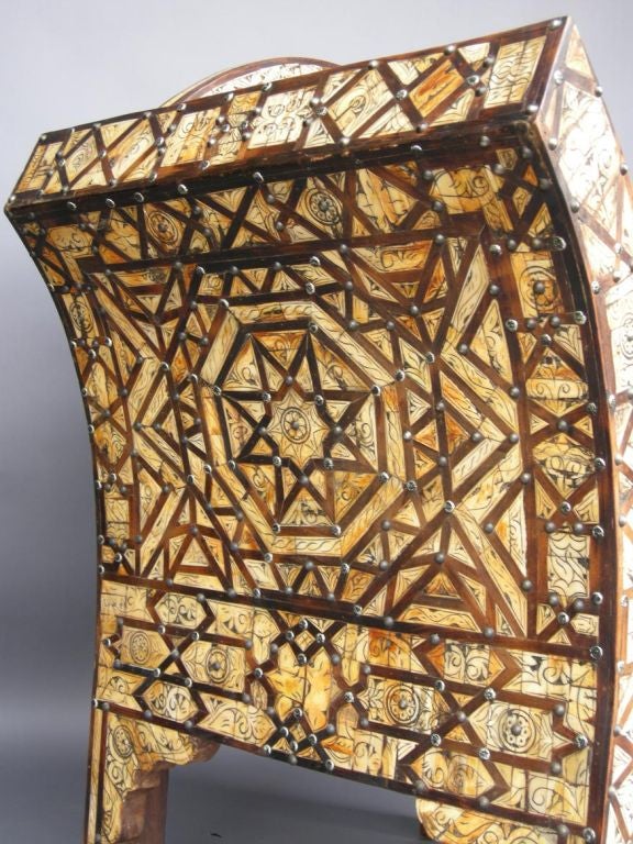 Mid Century Moroccan Bone and Hardwood Marquetry Chairs 3