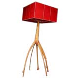 Very Tall Mangrove Lamp W/Red Raw Silk Shade