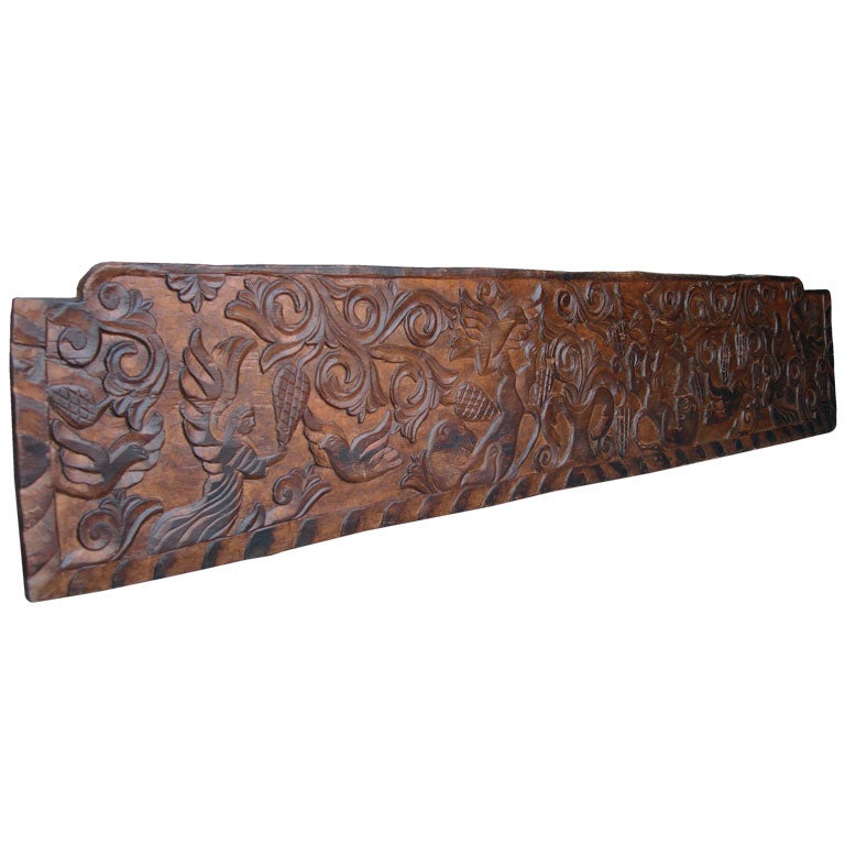 19th Century Antique Primitive, Carved Rustic Wooden Panel or Headboard