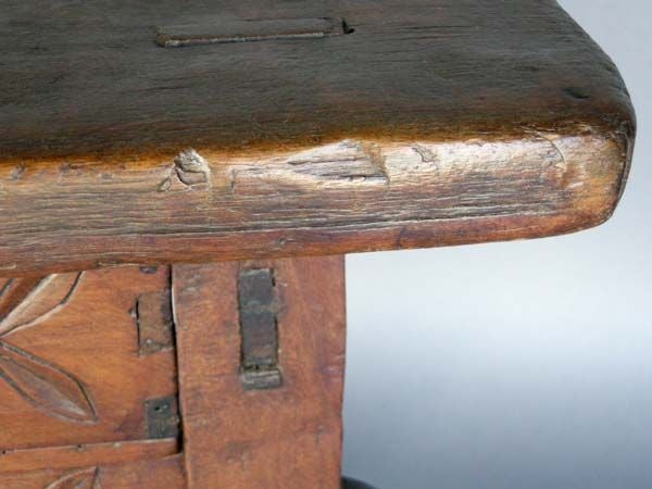 Rustic Antique Carved Narrow Table With Carvings and Stylized Animal Front Legs