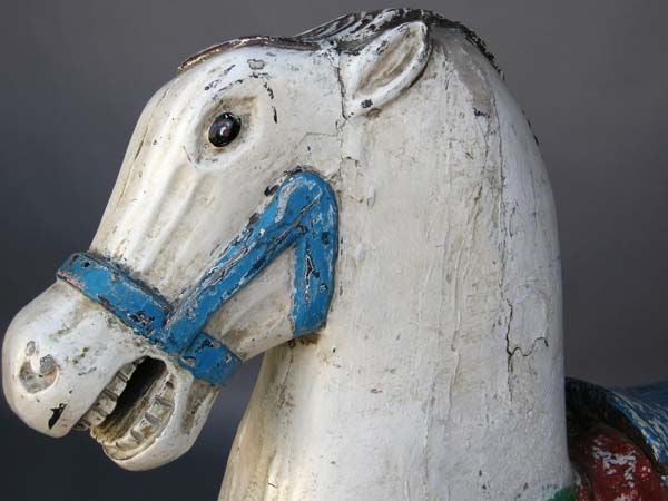 Pair of Antique 19th Century Painted Carnival Carousel Horses In Good Condition In Los Angeles, CA