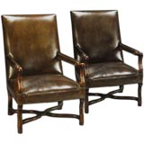 Antique Pair of 18th Century Leather Chairs