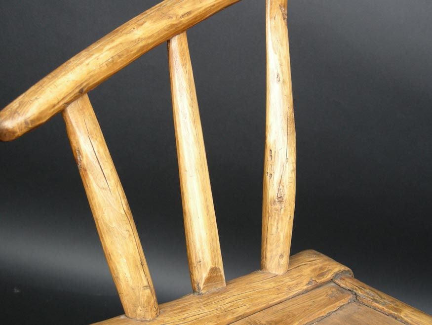 19th Century Cinese Bent Elm Wood Arm Chair For Sale 2