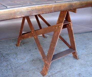 French Vintage vineyard floor table with contemporary iron bases