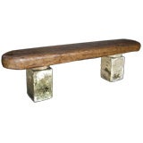 19th C. Console Table with Stone Bases and  Thick Cipres Top