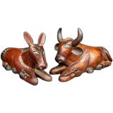Antique Early 20th Century Mule and Ox From Nativity Scene