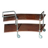 Two Tiered Curved Walnut Rolling Table/Cart