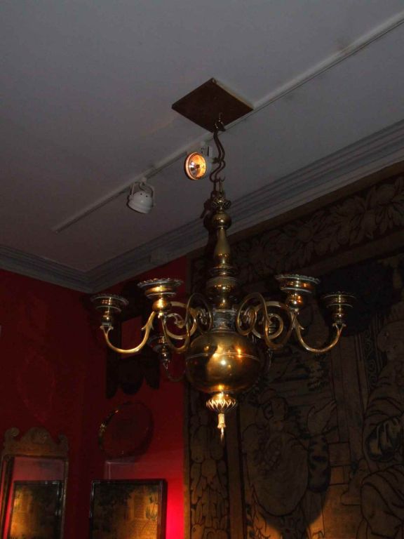 Important Early 1700's Six Arm Brass Chandelier