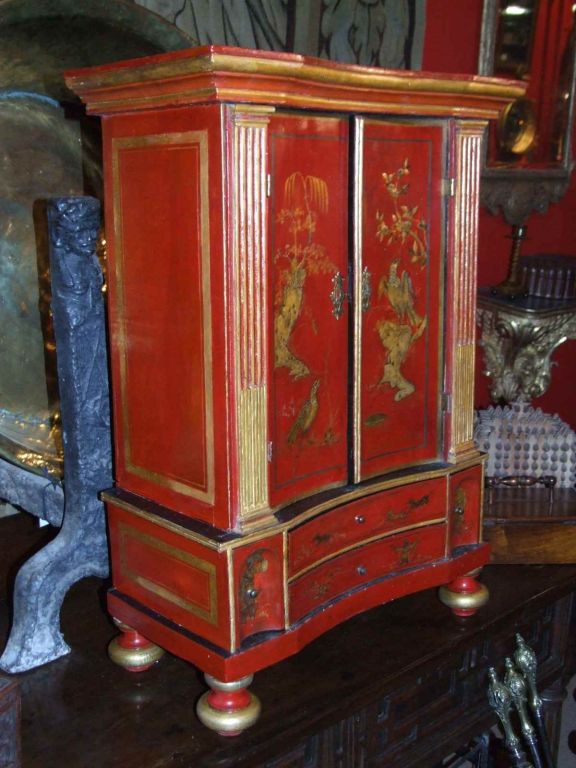 Rare and Important George I red lacquer cabinet