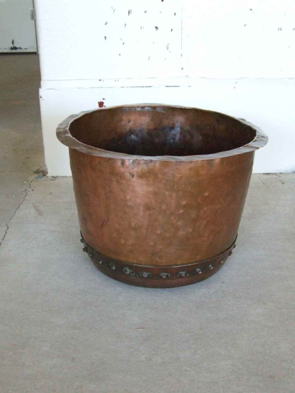 18th c. English Hand Beaten Copper Log Bin