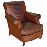 English Late 19th c. Country House Leather Library Armchair